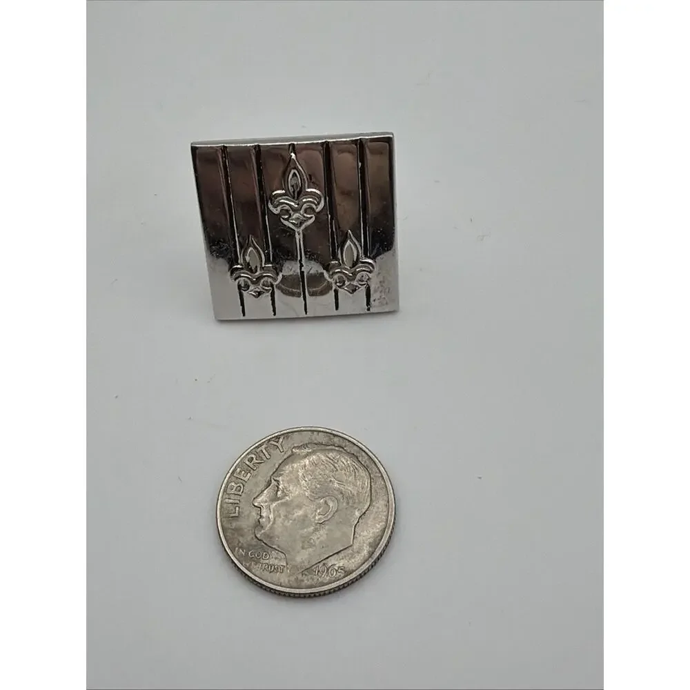 Vintage Swank Silver Tone Fleur De Lis Square Cufflinks Signed